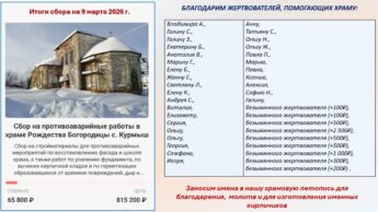 Благодарение жертвователям 27 февраля — 9 марта